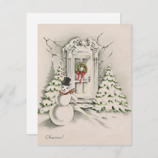 ヴィンテージレトロクリスマス雪だるまチアリオ シーズンカード (正面/裏面)