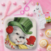 ヴィンテージレトロクリスマス雪だるまパーティープレート ペーパープレート (パーティー)