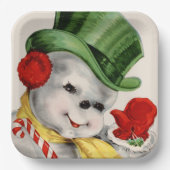 ヴィンテージレトロクリスマス雪だるまパーティープレート ペーパープレート (正面)