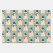 ヴィンテージレトロクリスマス雪だるまライトブルー ラッピングペーパーシート (正面2)