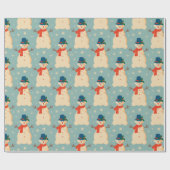 ヴィンテージレトロクリスマス雪だるまライトブルー ラッピングペーパー (フラット)