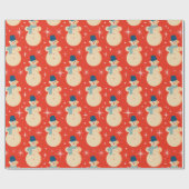 ヴィンテージレトロクリスマス雪だるまレッド ラッピングペーパー (フラット)