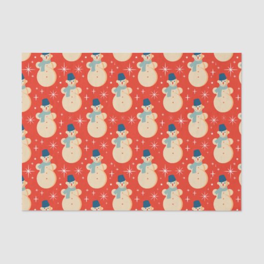 ヴィンテージレトロクリスマス雪だるまレッド 薄葉紙 (正面)