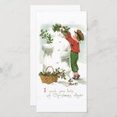 ヴィンテージレトロクリスマス雪だるま冬のシーン シーズンカード (正面/裏面)