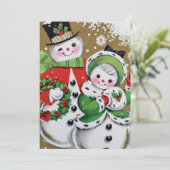 ヴィンテージレトロクリスマス雪だるま シーズンカード (スタンド正面)