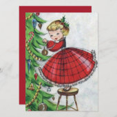 ヴィンテージレトロクリスマス飾女性の木 シーズンカード (正面/裏面)