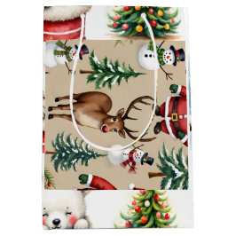 ヴィンテージレトロクリスマス ミディアムペーパーバッグ