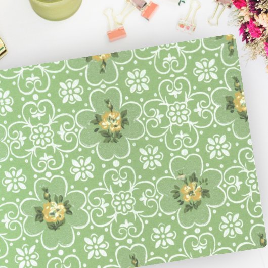 ヴィンテージレトログリーンイエローミッドセンチュリーパターン 薄葉紙