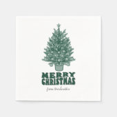 ヴィンテージレトログリーンメリークリスマス スタンダードカクテルナプキン (正面)