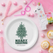 ヴィンテージレトログリーンメリークリスマス ペーパープレート (パーティー)