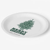 ヴィンテージレトログリーンメリークリスマス ペーパープレート (アングル)