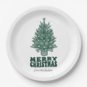 ヴィンテージレトログリーンメリークリスマス ペーパープレート (正面)
