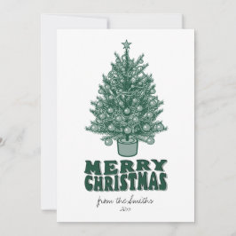 ヴィンテージレトログリーンリーメリークリスマスノンフォト シーズンカード