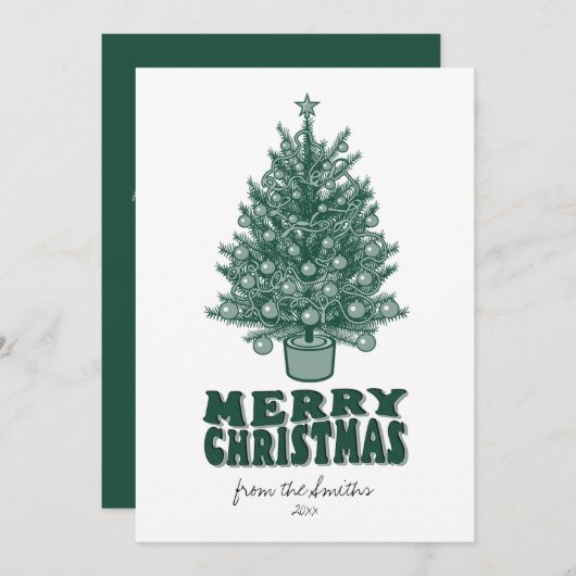 ヴィンテージレトログリーンリーメリークリスマスノンフォト シーズンカード (正面/裏面)