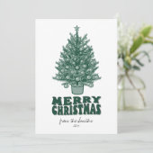 ヴィンテージレトログリーンリーメリークリスマスノンフォト シーズンカード (スタンド正面)