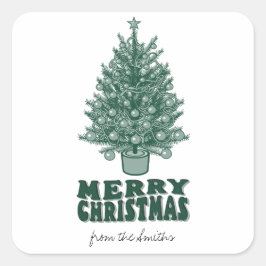 ヴィンテージレトログリーンリーメリークリスマスノンフォト スクエアシール