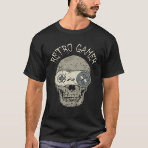 ヴィンテージレトロゲーマースカルとゲームコンソール制御 Tシャツ