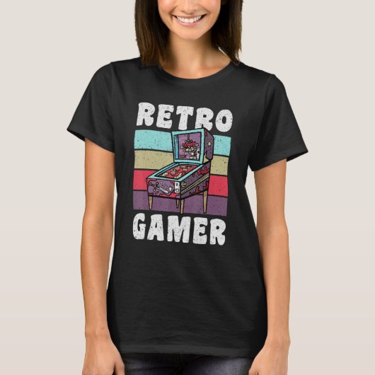 ヴィンテージレトロゲーマーピンボールマシン Tシャツ (正面)