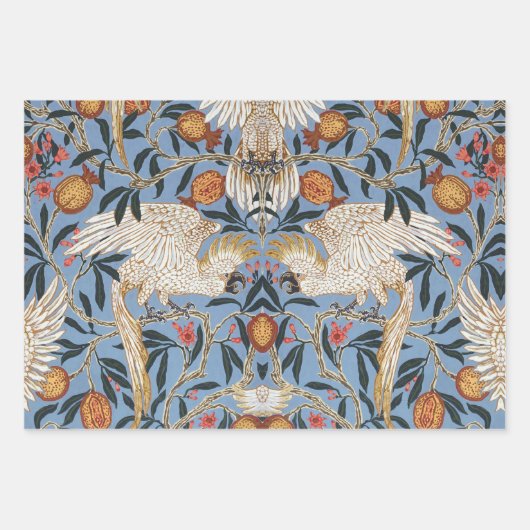 ヴィンテージレトロコッカトゥー及びザクロ模様 ラッピングペーパーシート (正面3)