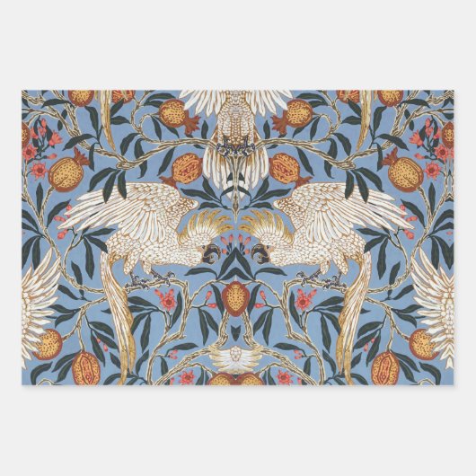 ヴィンテージレトロコッカトゥー及びザクロ模様 ラッピングペーパーシート (正面)