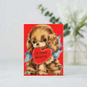 ヴィンテージレトロコッカースパニエル犬パピーバレンタイン シーズンポストカード (スタンド正面)