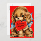 ヴィンテージレトロコッカースパニエル犬パピーバレンタイン シーズンポストカード (正面/裏面)