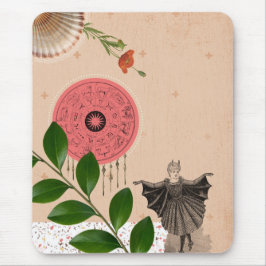 ヴィンテージレトロコラージピンクユニークおもしろい マウスパッド