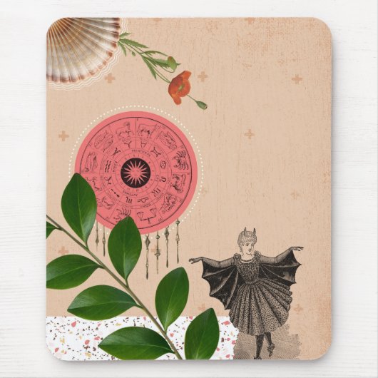 ヴィンテージレトロコラージピンクユニークおもしろい マウスパッド (正面)