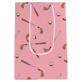 ヴィンテージレトロゴルフクラブボールパターンピンク ミディアムペーパーバッグ (裏面)