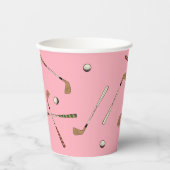 ヴィンテージレトロゴルフクラブボールパターンピンク 紙コップ (正面)