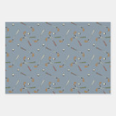 ヴィンテージレトロゴルフゴルファーのクラブボールパターンブルー ラッピングペーパーシート (正面2)