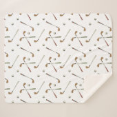 ヴィンテージレトロゴルフゴルファーのクラブボールパターンホワイト シェルパブランケット (正面(横))