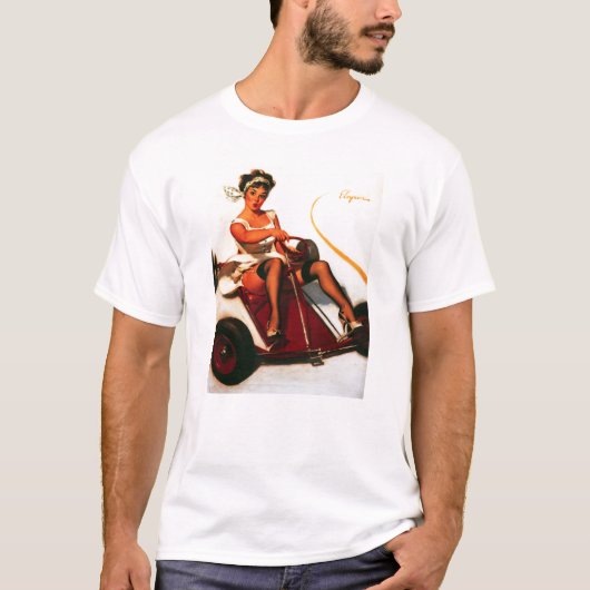 ヴィンテージレトロゴーカートピンアップガール Tシャツ (正面)