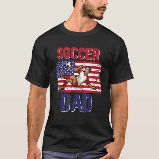 ヴィンテージレトロサッカーパパ選手アメリカ国旗の怒り Tシャツ (正面)