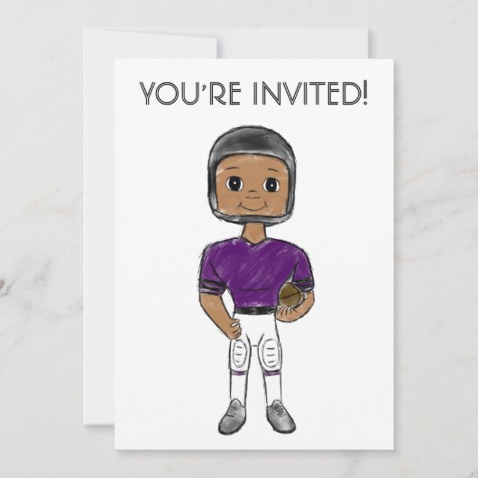 ヴィンテージレトロサッカープレーヤーパープルブラックシンプル 招待状 (正面)