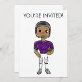 ヴィンテージレトロサッカープレーヤーパープルブラックシンプル 招待状 (正面/裏面)