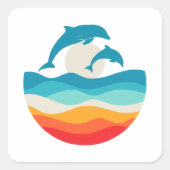 ヴィンテージレトロサマータイムビーチドルフィン スクエアシール (正面)