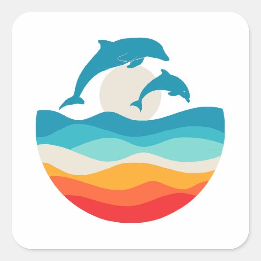 ヴィンテージレトロサマータイムビーチドルフィン スクエアシール (正面)
