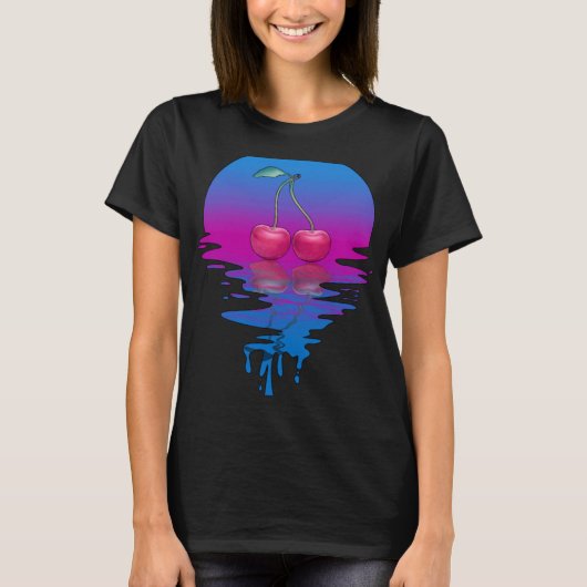 ヴィンテージレトロサンセットさくらんぼ Tシャツ (正面)