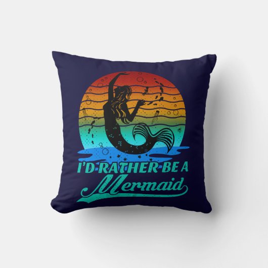 ヴィンテージレトロサンセットむしろ人魚になる クッション (正面)