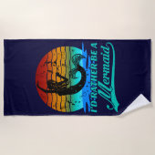 ヴィンテージレトロサンセットむしろ人魚になる ビーチタオル (正面)