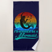 ヴィンテージレトロサンセットむしろ人魚になる ビーチタオル (正面)