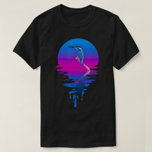 ヴィンテージレトロサンセットキングフィッシャー Tシャツ (デザイン正面)