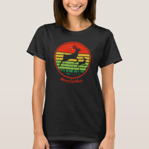 ヴィンテージレトロサンセットクリスマスツトインデア飛んでいる Tシャツ