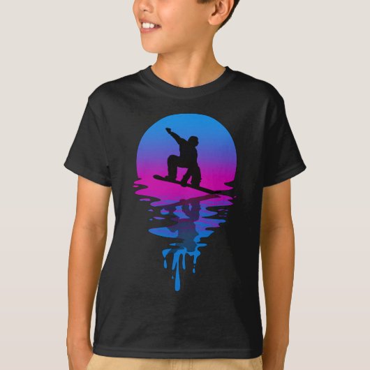 ヴィンテージレトロサンセットスノーボード Tシャツ (正面)
