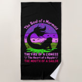 ヴィンテージレトロサンセットソウルオブアマーメイド ビーチタオル (正面)