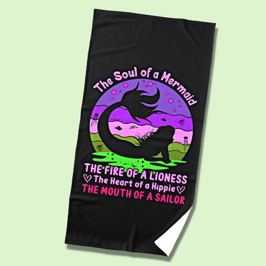 ヴィンテージレトロサンセットソウルオブアマーメイド ビーチタオル