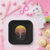 ヴィンテージレトロサンセットハロウィンゾンビハンドホラー ペーパープレート (パーティー)