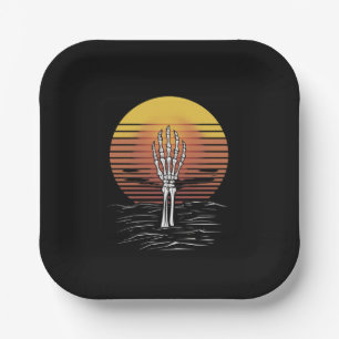 ヴィンテージレトロサンセットハロウィンゾンビハンドホラー ペーパープレート