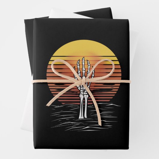 ヴィンテージレトロサンセットハロウィンゾンビハンドホラー ラッピングペーパーシート (インサイチュ)